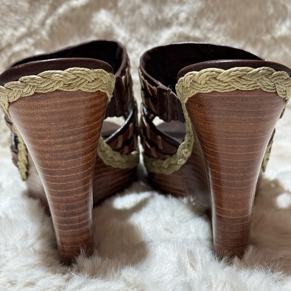 COLE HAAN stitch wedge brown heal leather espadrille slides shoes 7.5B - Picture 10 of 14